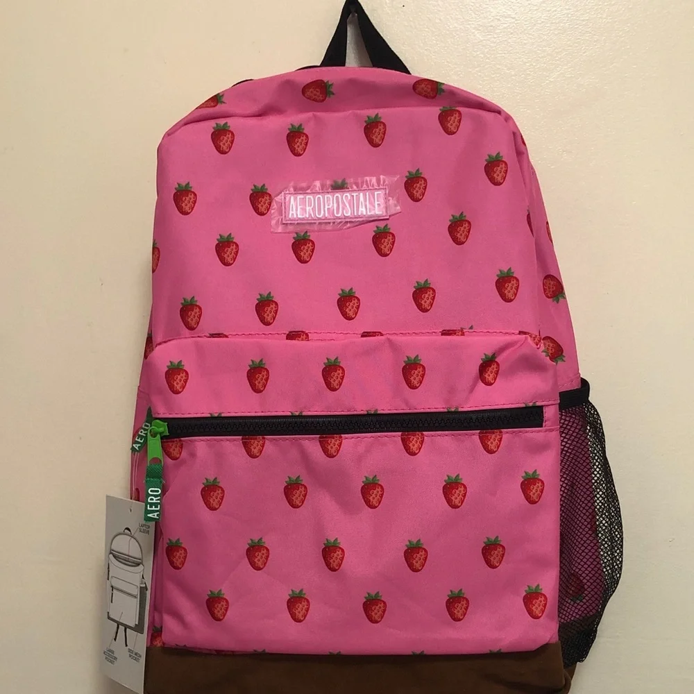 NWT Aeropostale Pink Strawberry Print Field Trip Backpack 11